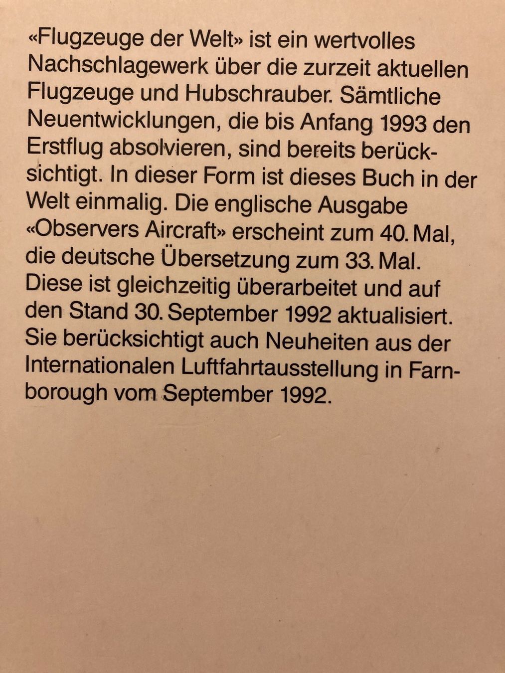 Libri: Flugzeuge der Welt, 1992 – Usato da Baden venduto da Yoyo1 1