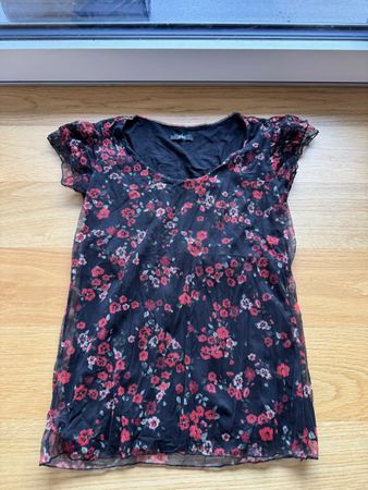 Damen T-Shirt Blumenmuster Schwarz Grösse M 