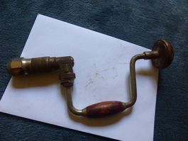 Handborer,Metall,Borer-verstellbar,Holz-Griff,antik,Kurbel
