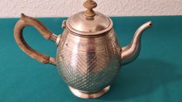 antiker Kaffeekrug aus Zinn mit Holzgriff (defekt) für Deko