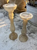 Bougeoirs ou supports plantes en verre. Haut 43 et 36 cm