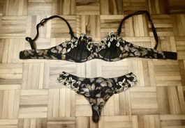 Aubade Paris Set BH + String, navy/pink Stickerei Gr 36D