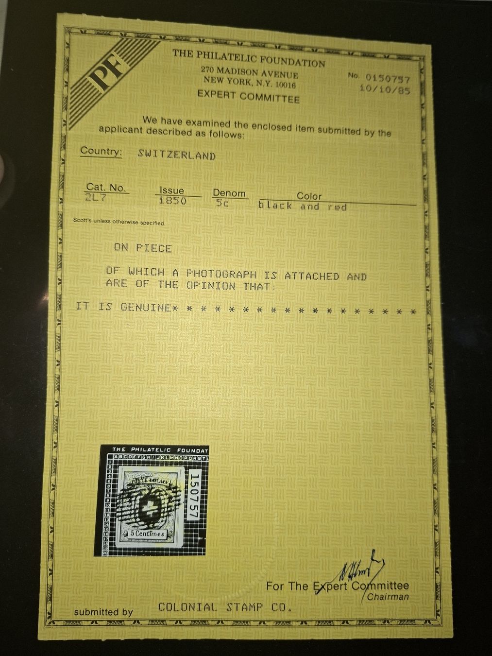 Tutti i francobolli: Neuenburg Nr. 11 Kat. 5400.- mit Attest  – Usato da Balgach venduto da SIMEON27 3