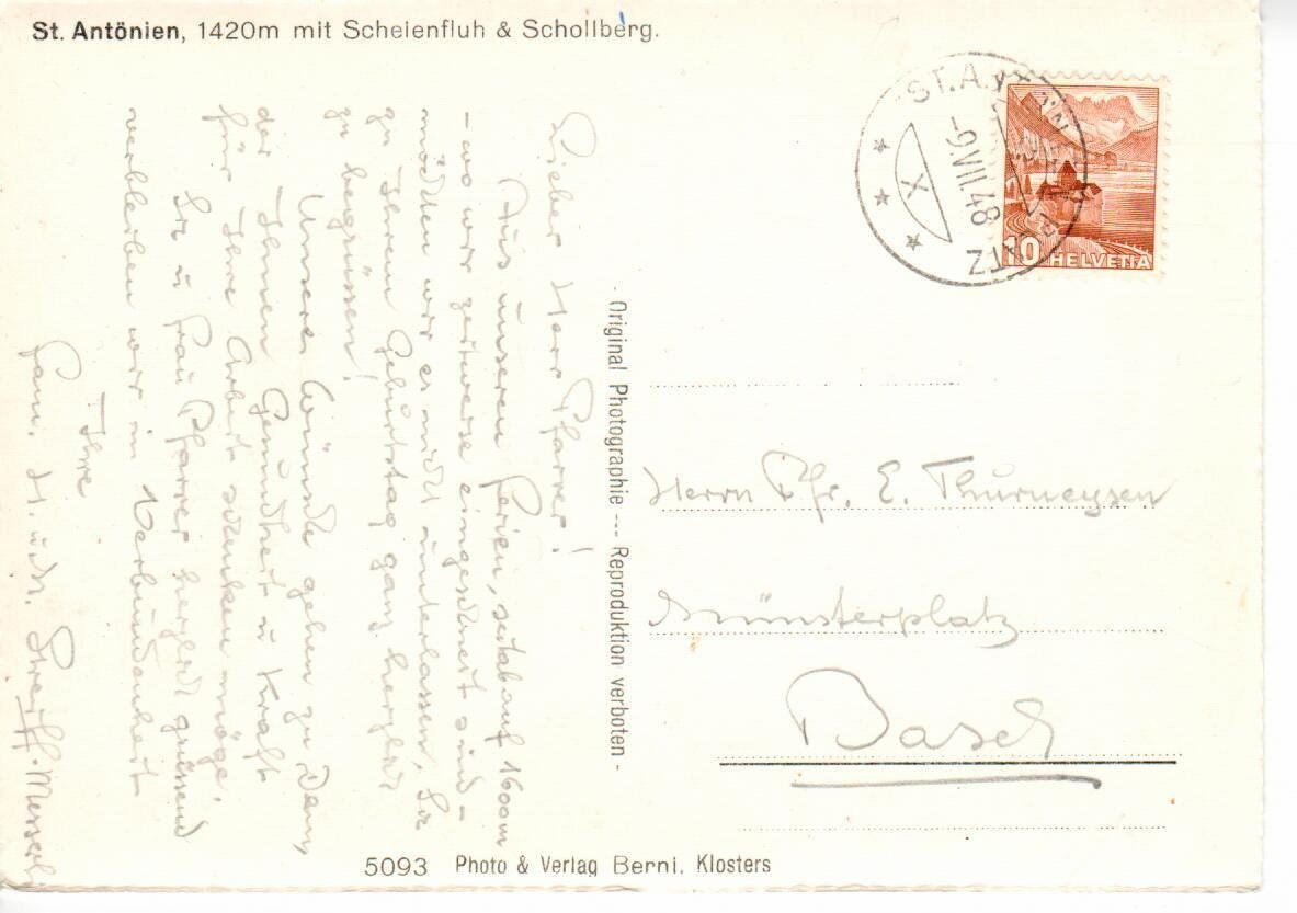 Cartoline postali: St. Antönien 1948 – Usato da Wolhusen venduto da Curver9 1
