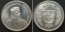 Schweiz 5 Franken 1935 Silber ERSTABSCHLAG! EA