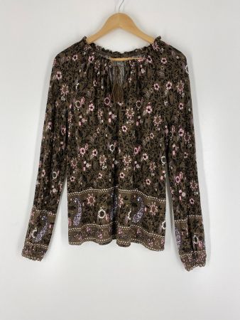Langarmshirt braun rosa Blumenprint, Grösse 40