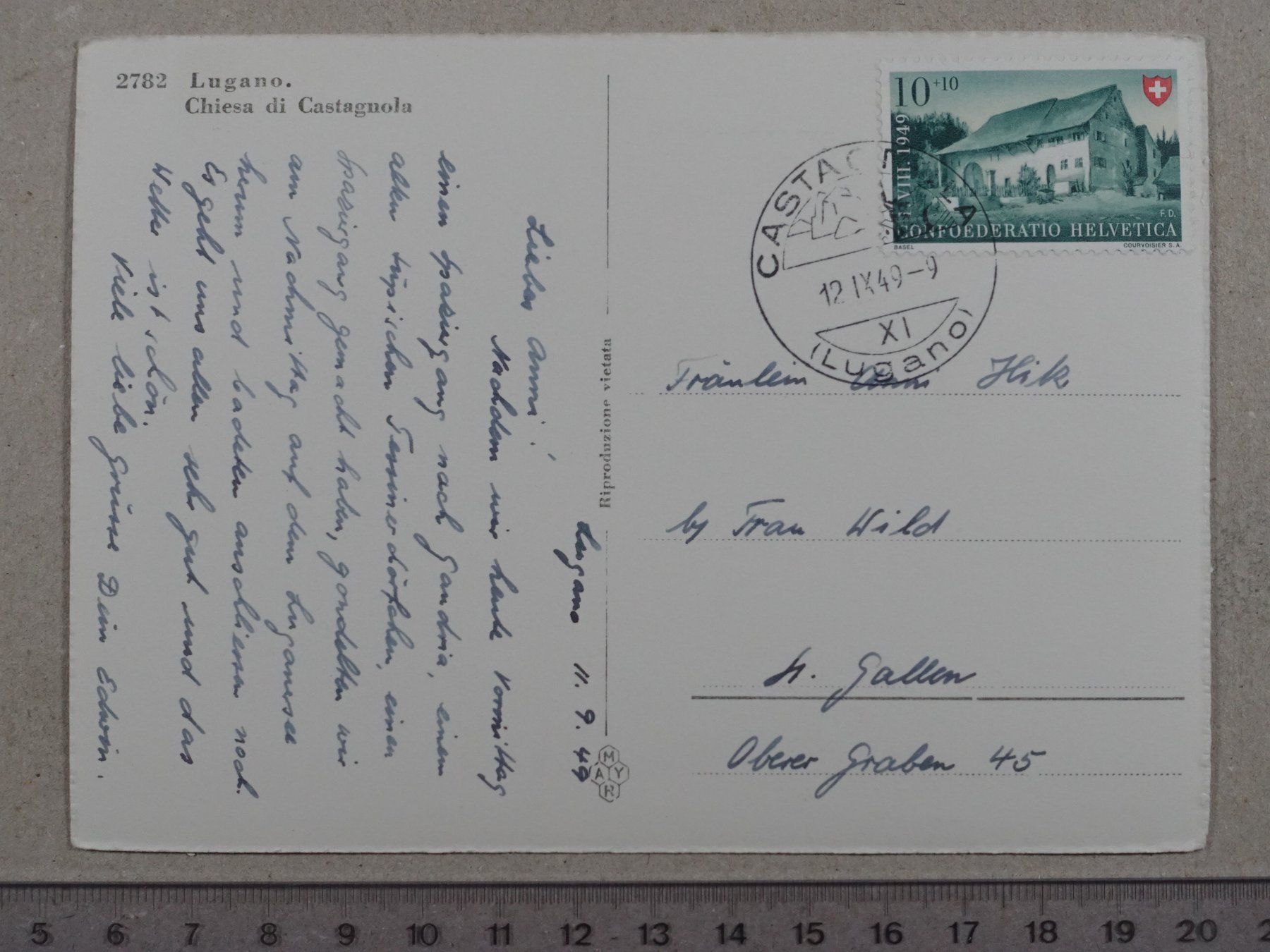 Cartoline postali: Lugano, 1949 – Usato da Lenzburg venduto da fh1 1