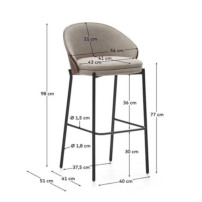 Kave Home Sgabelli: Kave Home Barhocker Eamy Stoff hellbraun Nussbaumfinish SH77 – Nuovo (secondo la descrizione) da Zollikofen venduto da uniqueroom 6