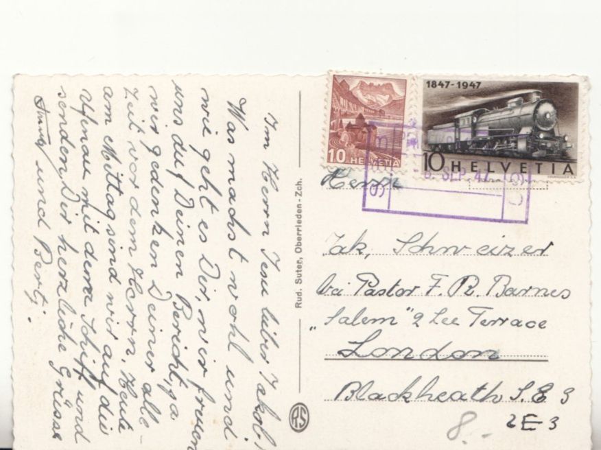 Cartoline postali: Ufenau 1947 mit Bahnstempel Pfäffikon – Usato da Bürglen TG venduto da StampGraf 1