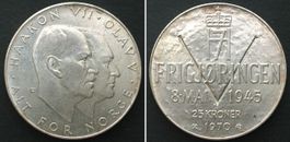 NORWEGEN 25 Kroner 1970, 25 JAHRE BEFREIUNG, Silber unz