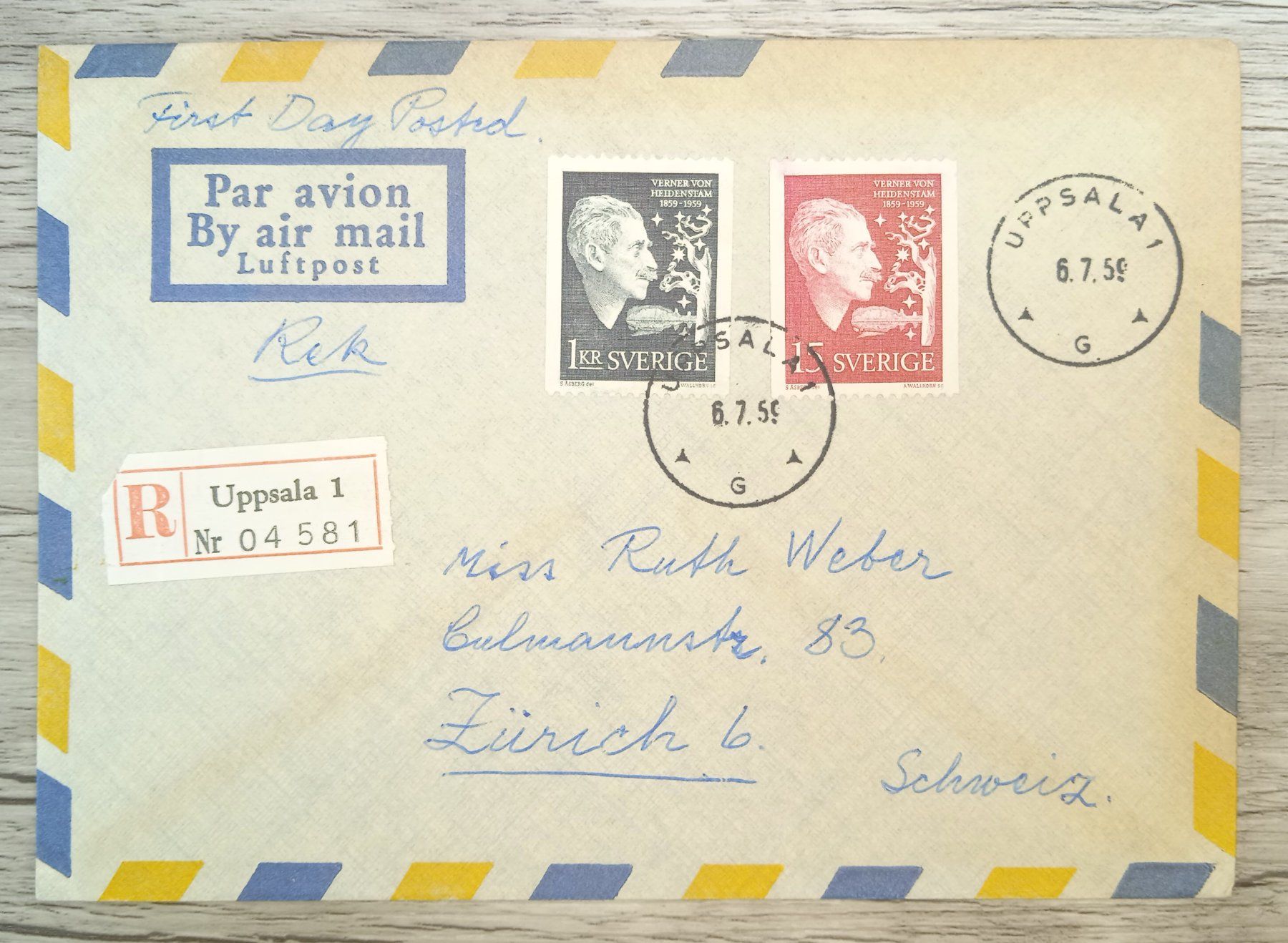 Tutti i francobolli: TR69 Enveloppe + Timbre Suede 1959 – Usato da Cousset venduto da Patrick_Collections