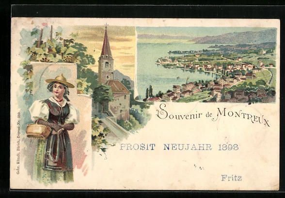 Ansichtskarten: Litho Montreux, Ortsansicht, Kirche, Tra – Gebraucht aus Berlin von bartko-reher