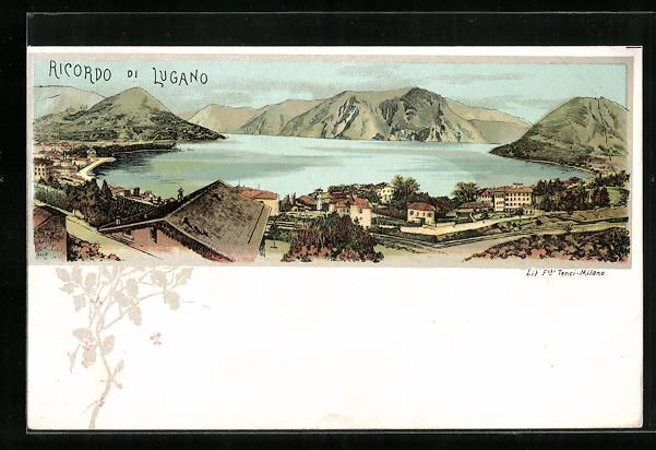 Cartoline postali: Lithographie Lugano, Ortspartie – Usato da Berlin venduto da bartko-reher