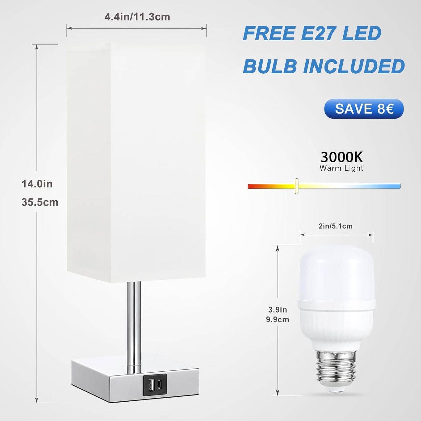 Lampade: Nachttischlampe Touch Dimmbar mit USB A+Typ-C-Anschlüssen – Nuovo e nell'imballaggio originale da Nuglar venduto da SaleRitter 5