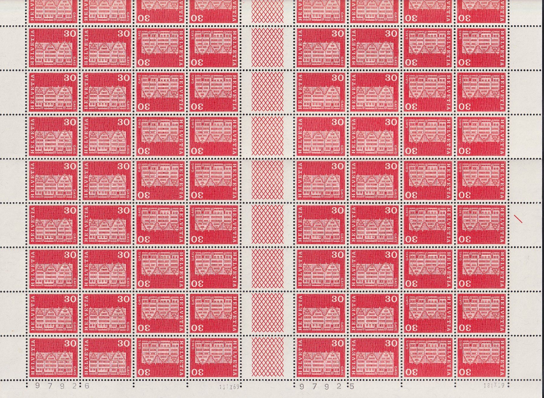 Tutti i francobolli: 1970, S72/K54 kompletter Bogen postfrisch **. Kat: 80.-+ – Usato da Sursee venduto da Luzernerraute 2