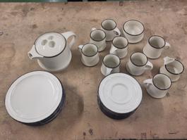 Geschirr-Set Langenthal Creme und braun 27-teilig