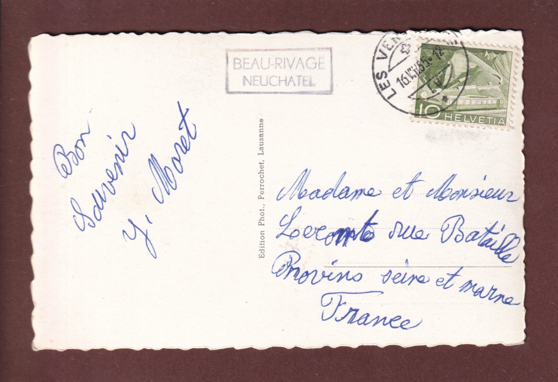 Ansichtskarten: NEUCHÂTEL - Beau-Rivage - 1955 – Gebraucht aus Pully von nicecards 1