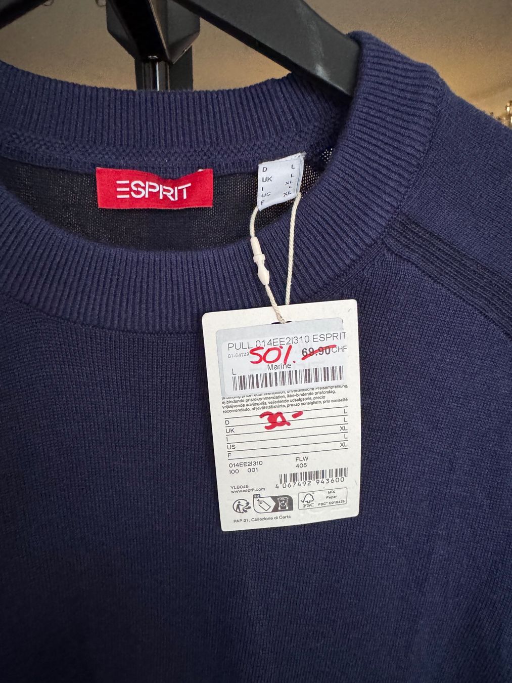 Esprit Maglioni & Felpe: Pull Esprit bleu marine homme – Nuovo e nell'imballaggio originale da Vuisternens-Romont venduto da gol_xp6p 2
