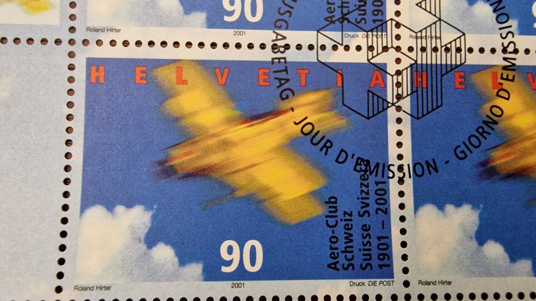 Tutti i francobolli: 2001 Aeroclub Schweiz - Kleinbogen Kat.Nr.1016 - ET + – Usato da Aesch LU venduto da briefmarken.uray 3