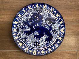 Pintado a mano espana Platte Wandteller blau Löwe 30 cm