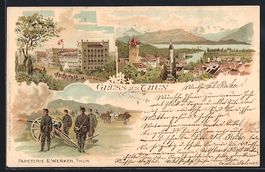 Litho Thun, Hotel, Soldaten mit Kanone, 