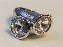 Swarovski Ring silberfarben mit zwei Kristallen