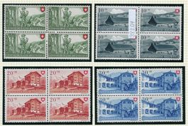 1948 Pro Patria im 4-Block, Abart 2x weisser Berg postfrisch