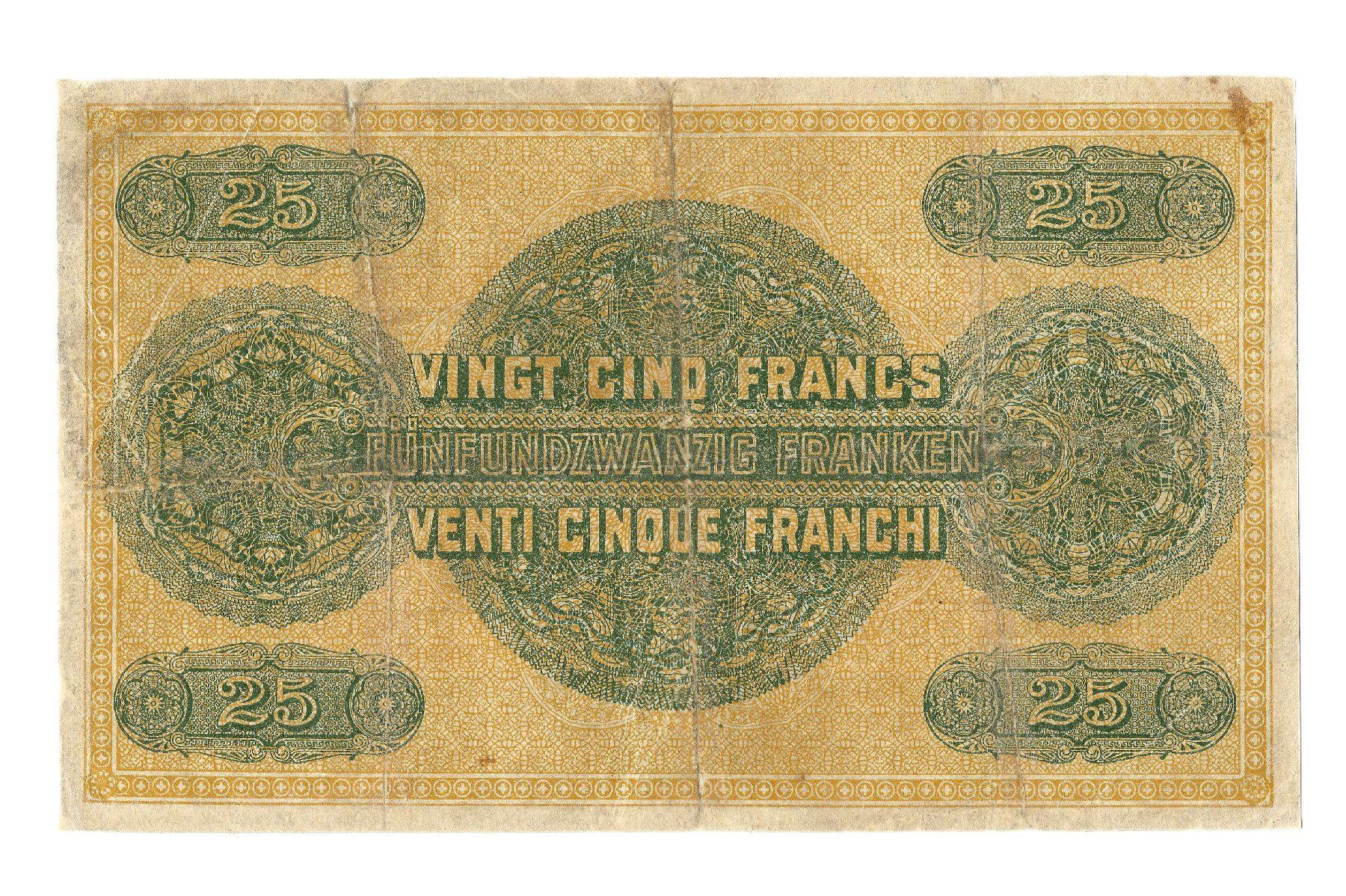 Banknoten: 25 Franken 1914 Darlehenskasse d. Schweiz. Eidgenossenschaft – Gebraucht aus Flüelen von maxantik 1