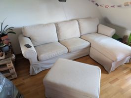 IKEA EKTORP 3er-Sofa mit Chaiselongue + Hocker / Fussablage