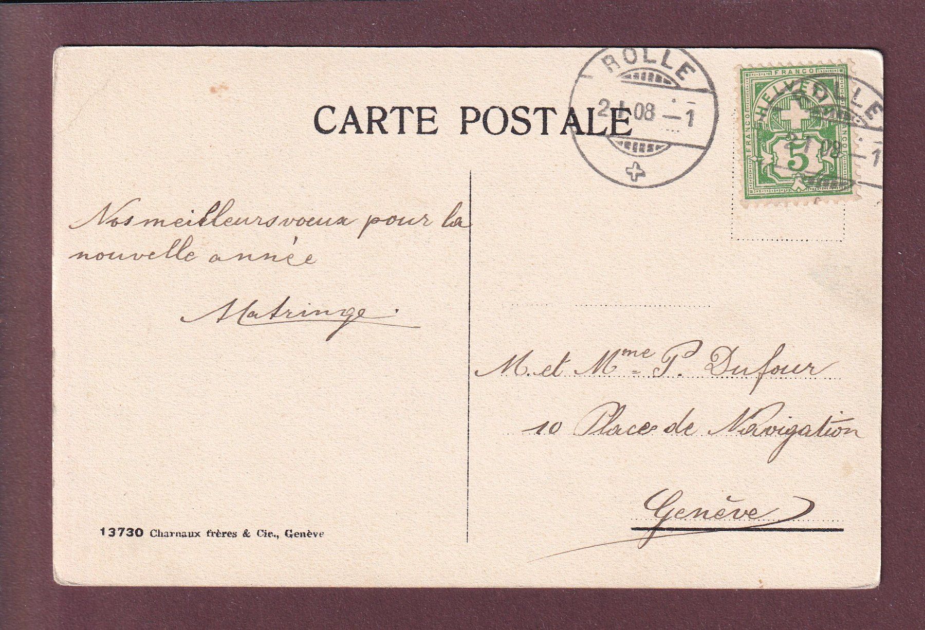 Cartoline postali: BARQUE DU LEMAN - Bonne Année - 1908 // léger pli d'angle // – Usato da Pully venduto da nicecards 1