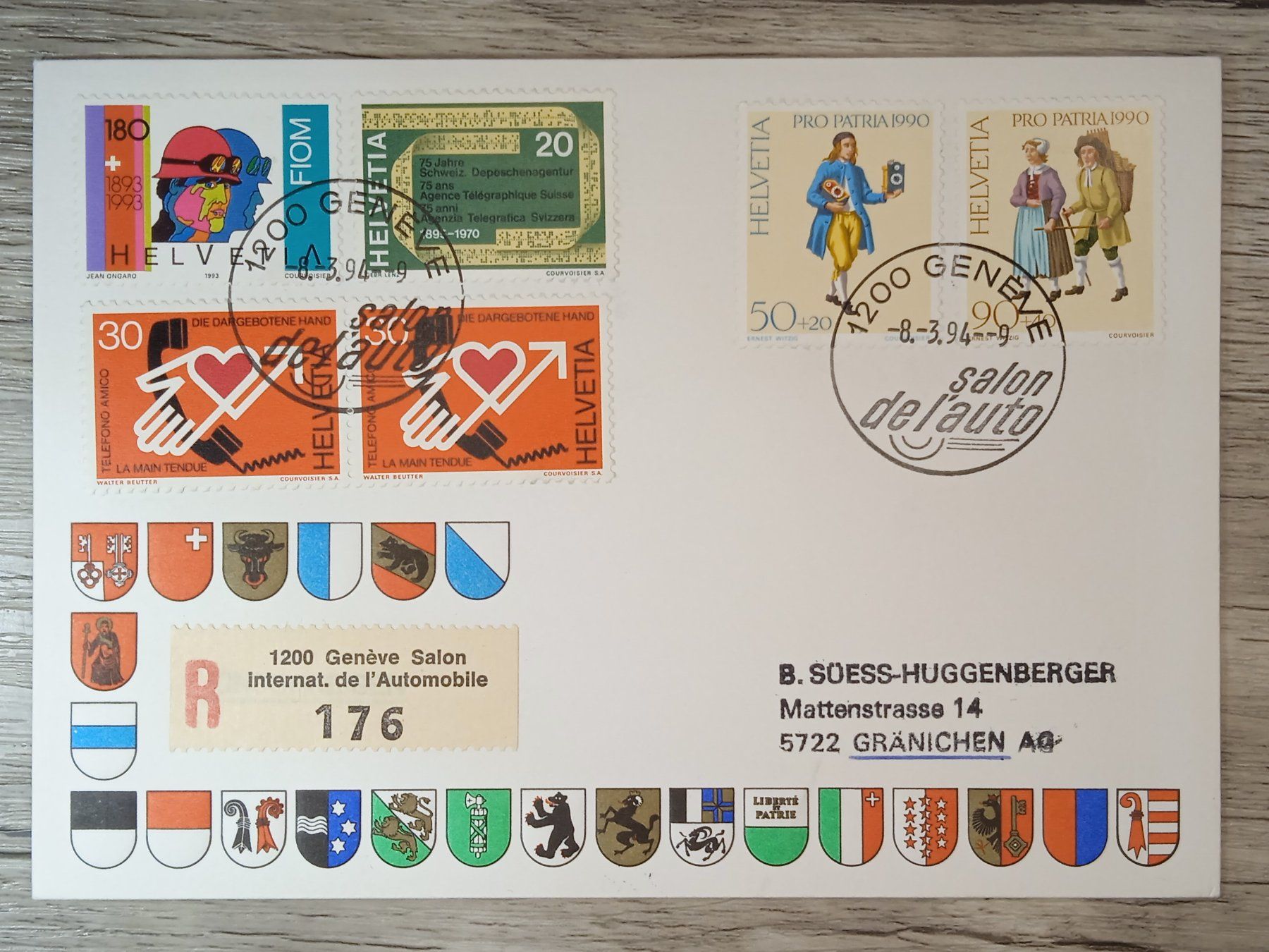 Tutti i francobolli: TR51 Enveloppe + Timbre Suisse 1994 – Usato da Cousset venduto da Patrick_Collections