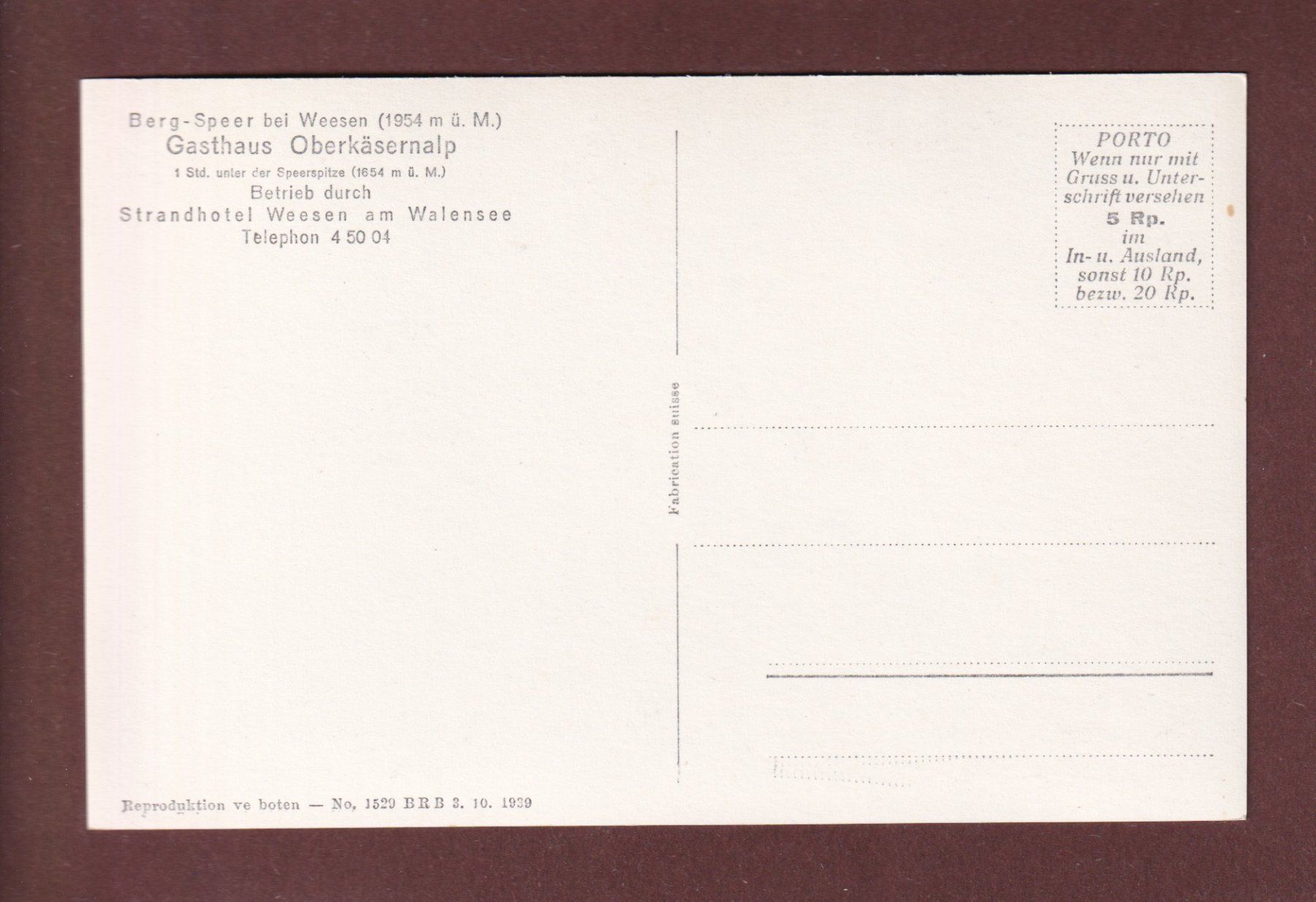 Cartes postales: BERG SPEER bei Weesen – D'occasion à Pully par nicecards-shop 1