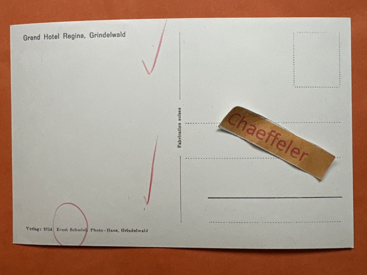 Cartoline postali: Grand Hotel Regina, Grindelwald – Usato da Zürich venduto da Chaeffeler 1