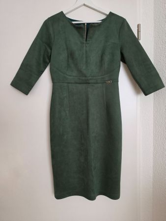 Elegantes dunkelgrünes Wildlederimitat Kleid Gr.40