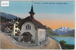 Glion - Chapelle catholique et Dents du Midi - Litho