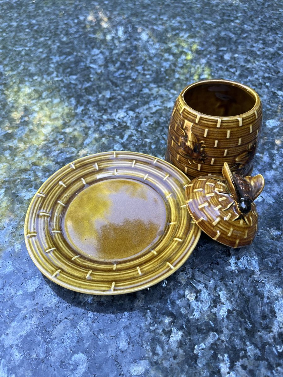 Pentole: Honigtopf mit Deckel und Teller, Keramik, Vintage – Usato da Bolligen venduto da Vroni23 1