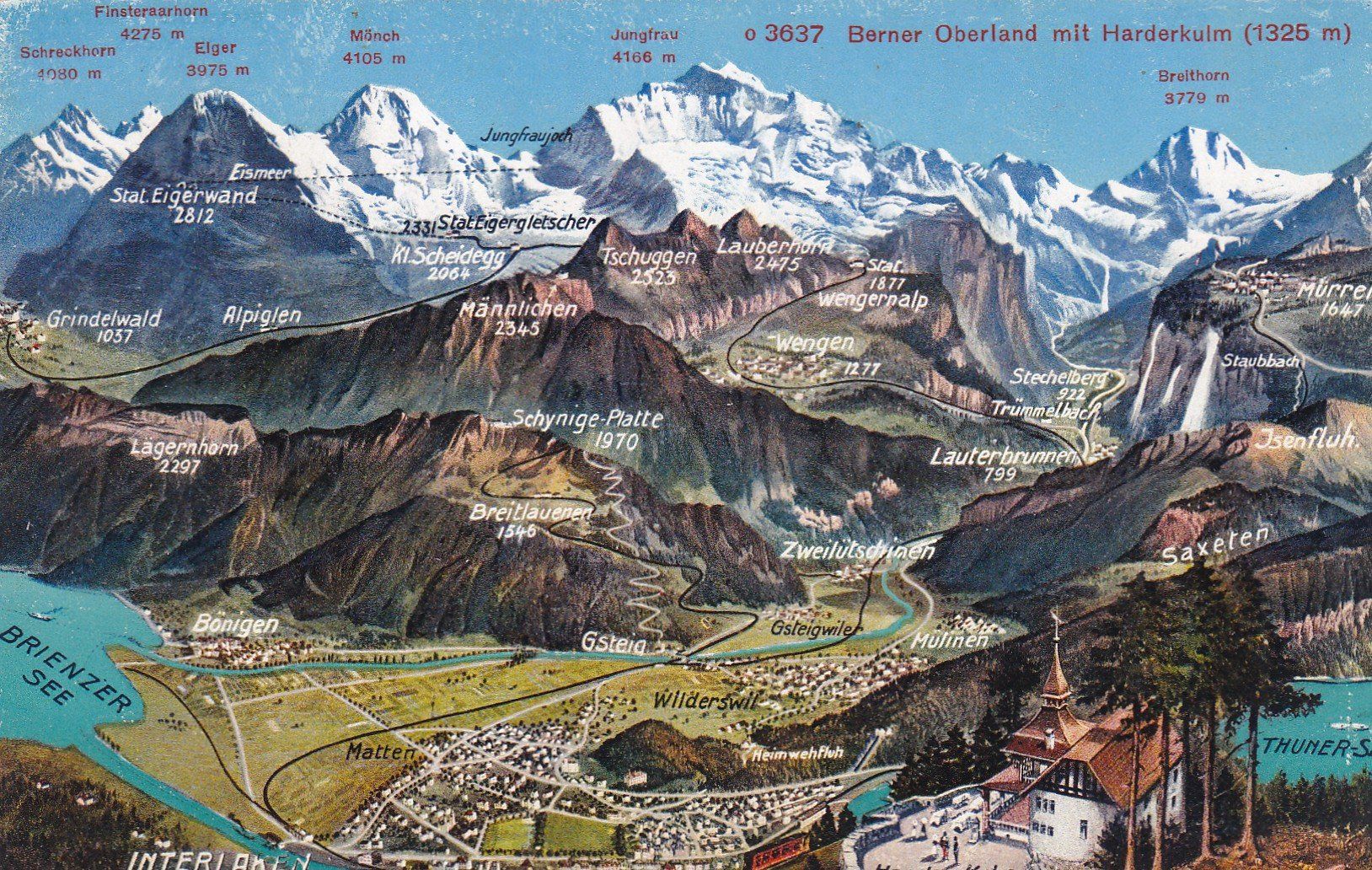 Ansichtskarten: Berner Oberland Harderkulm Interlaken Panorama – Gebraucht aus Cormoret von Pascalll2001