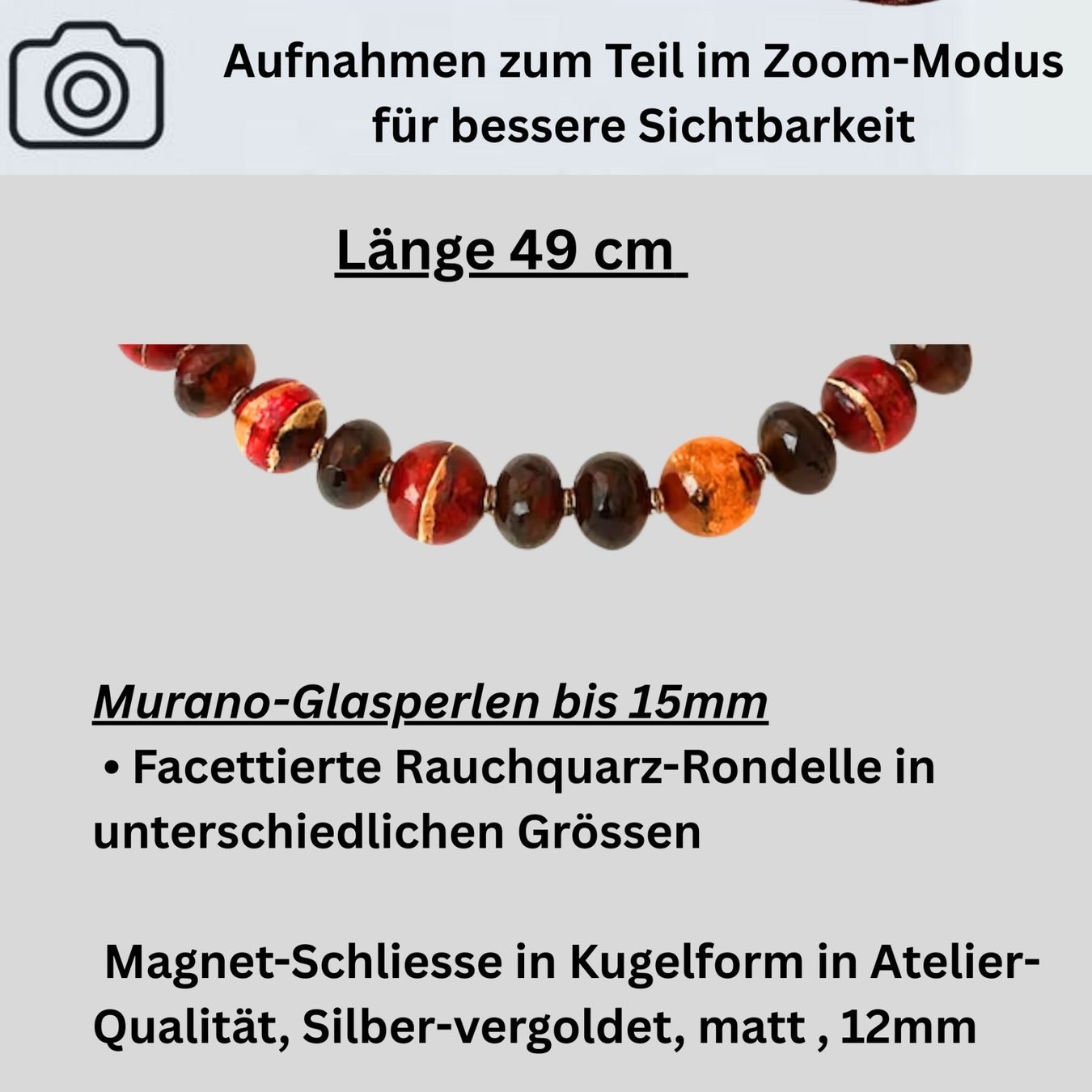 Murano Ketten: Statement Halskette Collier Muranoglas Blattgold Rauchquarz – Neu und originalverpackt aus Lütisburg von Emarra 5
