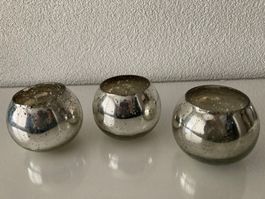Windlicht, 3er Set, Glas, silberfarbig
