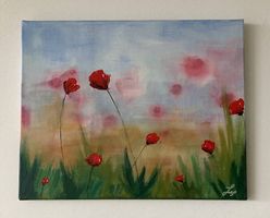 Handgemaltes Acrylbild, Mohnblumen