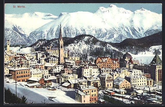 Cartes postales: St. Moritz, verschneite Ortsansicht mit  – D'occasion à Berlin par bartko-reher