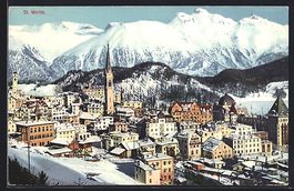 St. Moritz, verschneite Ortsansicht mit 