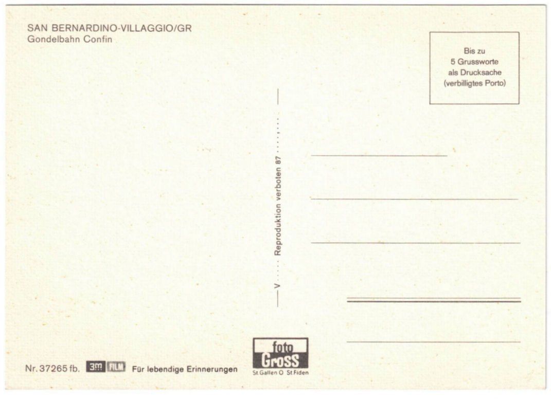 Cartoline postali: San Bernardino - Gondelbahn Confin – Usato da Binningen venduto da Mountainrider 1