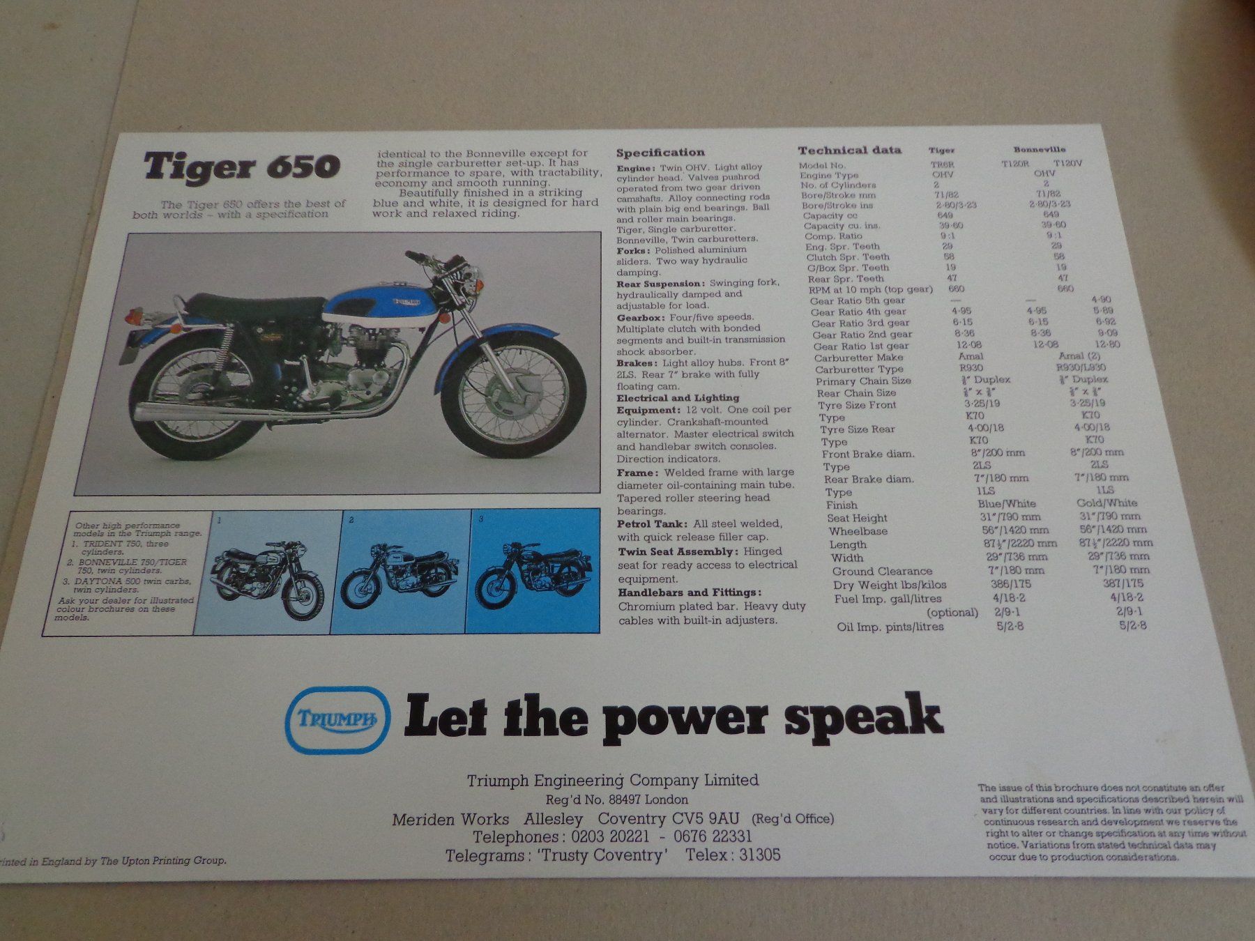 Triumph Documenti: 2 Triumph Prospekte Bonneville/Tiger 650 – Usato da Zofingen venduto da goezi 2