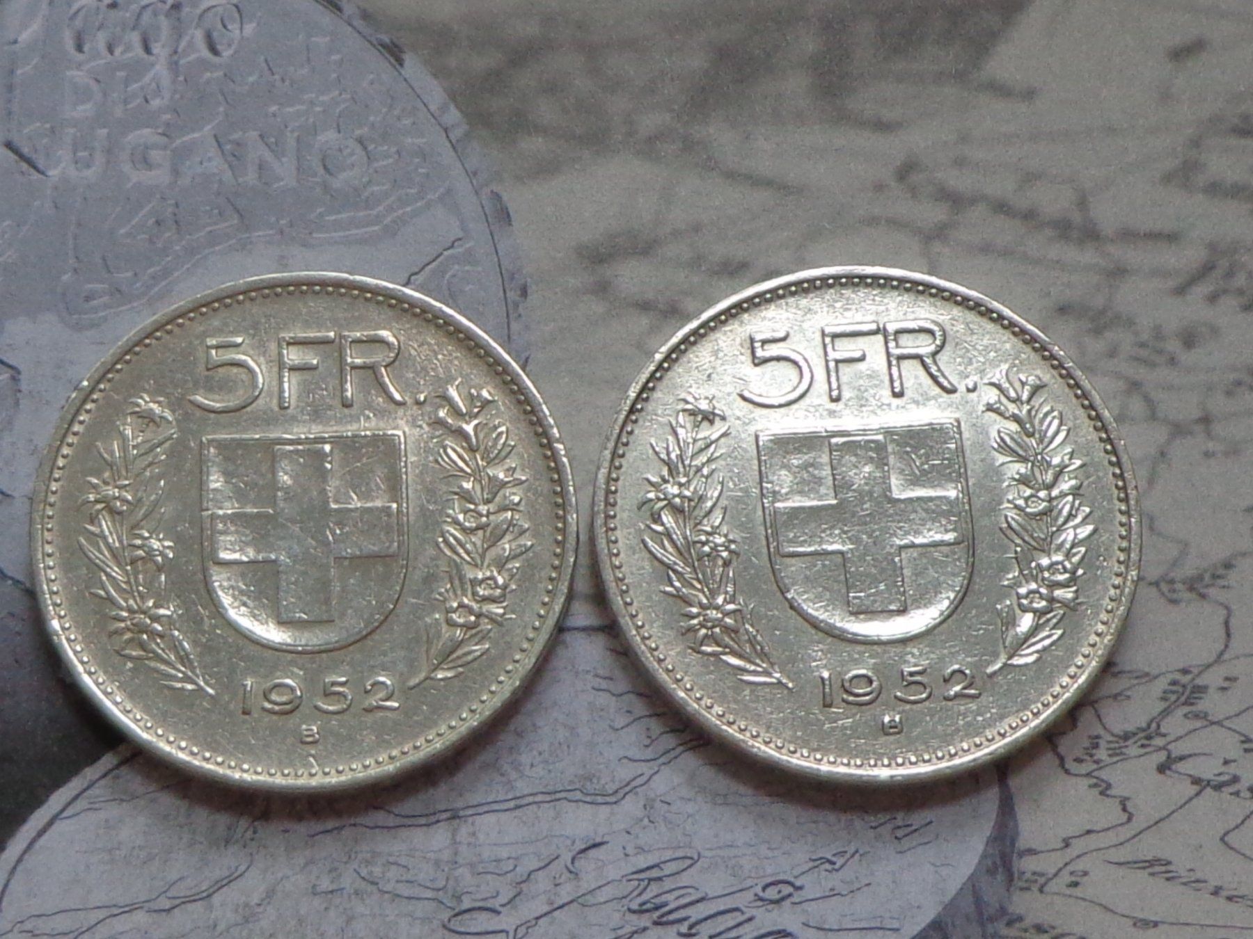 Alle Münzen: 2 x 5 Fr. 1952 B - la petite thune Rare – Gebraucht aus Pully von UCA01