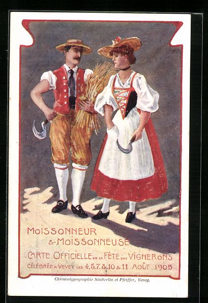 Cartoline postali: Vevey, Moissonneur, Moissonneuse, Fete d – Usato da Berlin venduto da bartko-reher