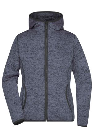 Damen Strick Fleece Kapuzenjacke, dunkelblau, M