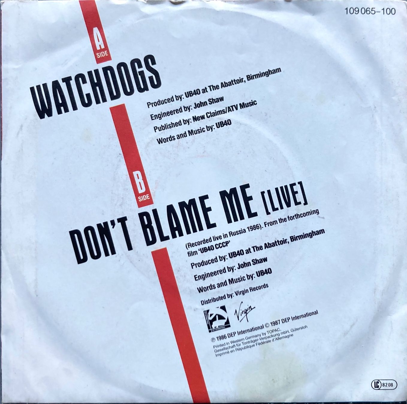 Dischi in vinile: UB40 - WATCHDOGS – Usato da Poliez-Pittet venduto da Newtown-Records 1