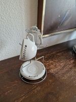 Espressotassen Set, weisses Porzellan mit Halterung