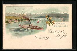 Litho Zürich, Dampfer auf dem Zürichse